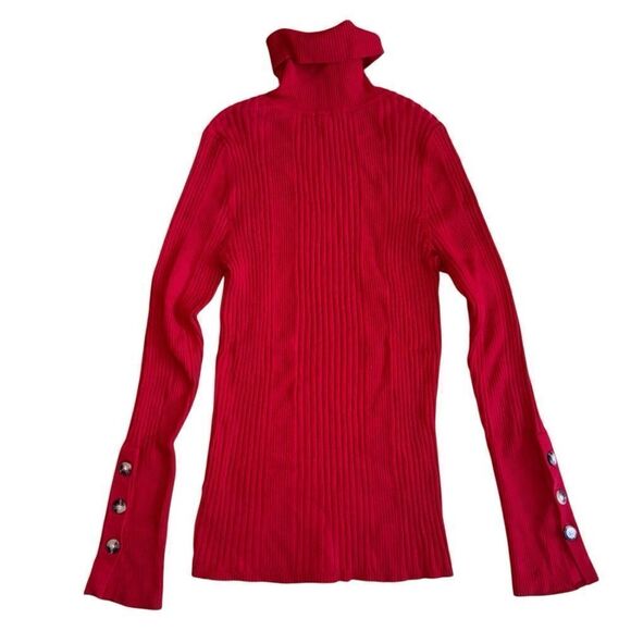Moth by anthropologie Women's Red Fitted Turtle Neck Button Sweater Size Large - Picture 3 of 7